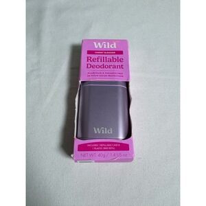 Wild Refillable Deodorant 1.4oz Cherry Blossom NEW Purple Aluminum Case Refill